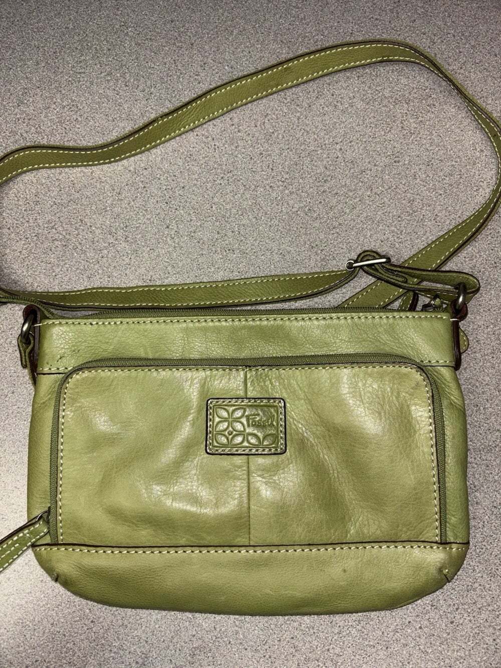 Fossil Green Leather Crossbody Shoulder Bag Wallet Organizer - Small 9"